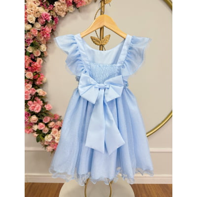 Vestido Infantil Princesas Frozen Anna e Elsa Azul Festas