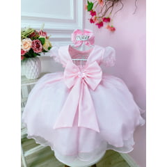 Vestido Infantil Rosa Bebê Princesa Bela Adormecida C/ Flores