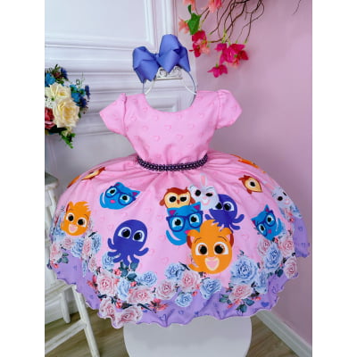Vestido Infantil Rosa Bolofofos Florido C/ Cinto de Pérolas