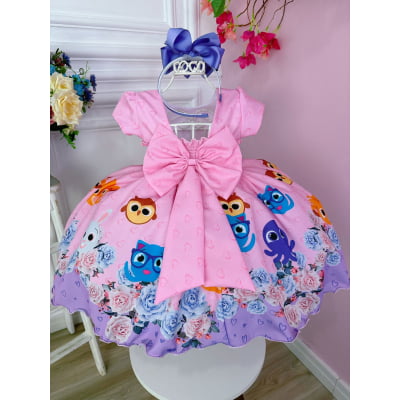 Vestido Infantil Rosa Bolofofos Florido C/ Cinto de Pérolas