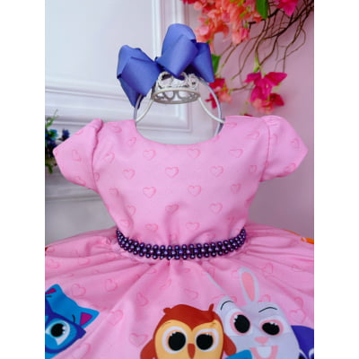 Vestido Infantil Rosa Bolofofos Florido C/ Cinto de Pérolas