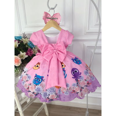 Vestido Infantil Rosa Bolofofos Florido C/ Cinto de Pérolas