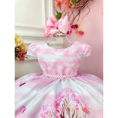 Vestido Infantil Rosa Bosque Encantado dos Animais Festas