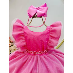 Vestido Infantil Rosa Chiclete Princesa Aurora Bela Adormecida
