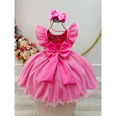 Vestido Infantil Rosa Chiclete Princesa Aurora Bela Adormecida