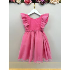 Vestido Infantil Rosa Chiclete Princesa Aurora Bela Adormecida