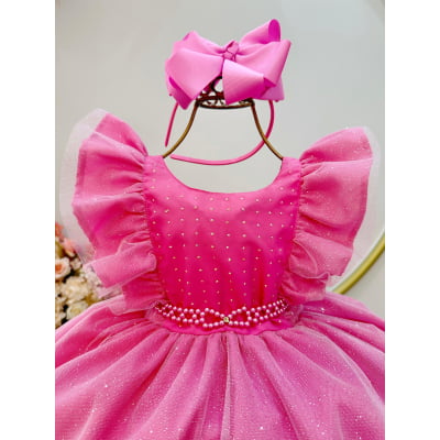 Vestido Infantil Rosa Chiclete Princesa Aurora Bela Adormecida