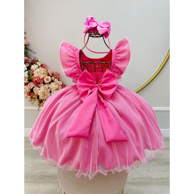 Vestido Infantil Rosa Chiclete Princesa Aurora Bela Adormecida