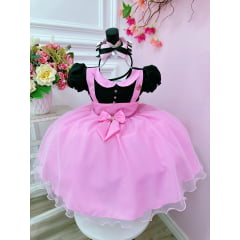 Vestido Infantil Rosa Circo Chefinha C/ Broche de Laço Festas