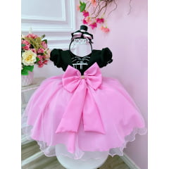 Vestido Infantil Rosa Circo Chefinha C/ Broche de Laço Festas