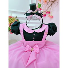 Vestido Infantil Rosa Circo Chefinha C/ Broche de Laço Festas