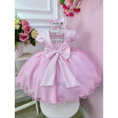 Vestido Infantil Rosa Claro Busto C/ Strass e Saia Glitter