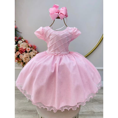 Vestido Infantil Rosa Claro Busto Nervura Festas Daminhas