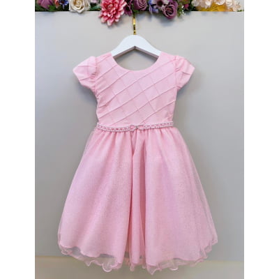 Vestido Infantil Rosa Claro Busto Nervura Festas Daminhas
