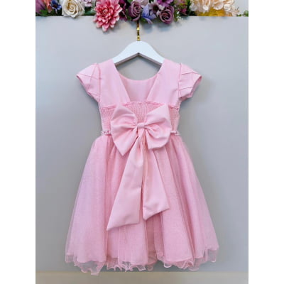 Vestido Infantil Rosa Claro Busto Nervura Festas Daminhas