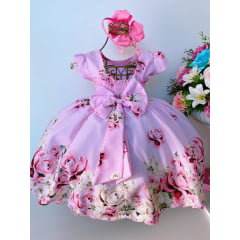 Vestido Infantil Rosa Floral Aniversário Casamento Festas