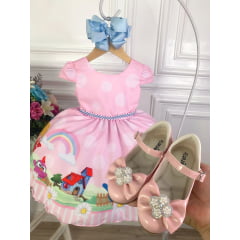 Vestido Infantil Rosa Galinha Pintadinha na Fazenda Luxo