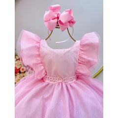 Vestido Infantil Rosa Princesa Aurora Bela Adormecida Festas