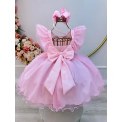 Vestido Infantil Rosa Princesa Aurora Bela Adormecida Festas