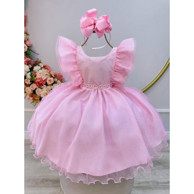 Vestido Infantil Rosa Princesa Aurora Bela Adormecida Festas