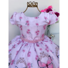 Vestido Infantil Rosa Princesas Luxo Aniversário Casamento