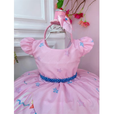 Vestido Infantil Rosa Turma do Circo Com Estrelas Festas