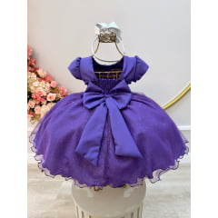 Vestido Infantil Roxo Busto C/ Strass e Saia com Glitter