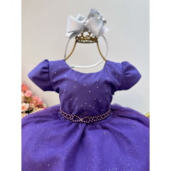 Vestido Infantil Roxo Busto C/ Strass e Saia com Glitter