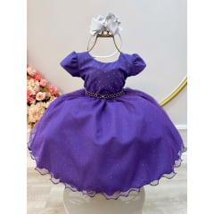 Vestido Infantil Roxo Busto C/ Strass e Saia com Glitter