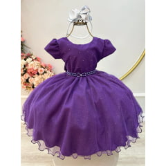 Vestido Infantil Roxo Busto C/ Strass e Saia com Glitter