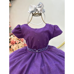 Vestido Infantil Roxo Busto C/ Strass e Saia com Glitter