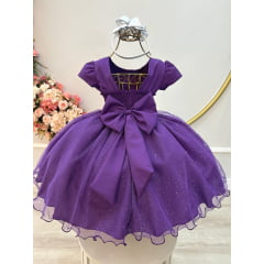 Vestido Infantil Roxo Busto C/ Strass e Saia com Glitter