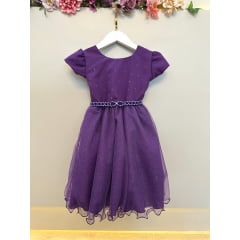 Vestido Infantil Roxo Busto C/ Strass e Saia com Glitter