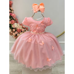 Vestido Infantil Salmão Jardim Encantado Festas Luxo