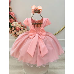 Vestido Infantil Salmão Jardim Encantado Festas Luxo