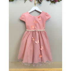 Vestido Infantil Salmão Jardim Encantado Festas Luxo