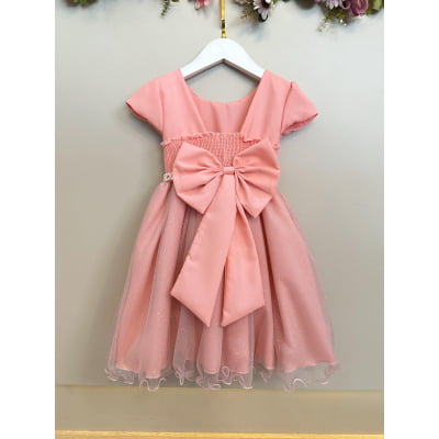 Vestido Infantil Salmão Jardim Encantado Festas Luxo