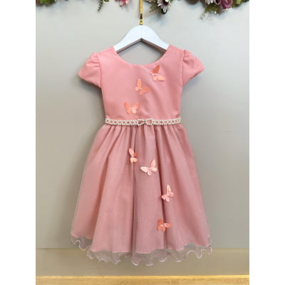 Vestido Infantil Salmão Jardim Encantado Festas Luxo