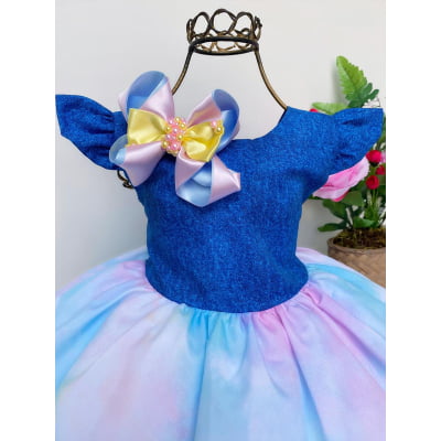 Vestido Infantil Tay Day Peito Jeans Laço e Pérolas