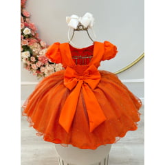 Vestido Infantil Terracota Busto Plissado Com Pérolas Luxo