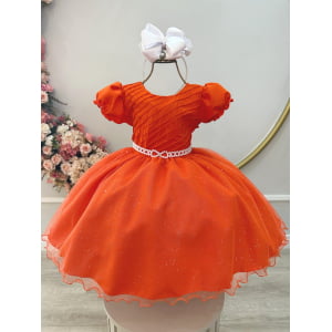 Vestido Infantil Terracota Busto Plissado Festas Daminha