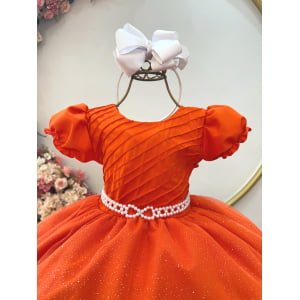 Vestido Infantil Terracota Busto Plissado Festas Daminha