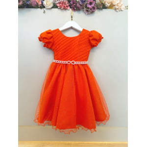 Vestido Infantil Terracota Busto Plissado Festas Daminha