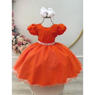 Vestido Infantil Terracota Busto Plissado Festas Daminha