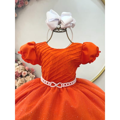 Vestido Infantil Terracota Busto Plissado Festas Daminha