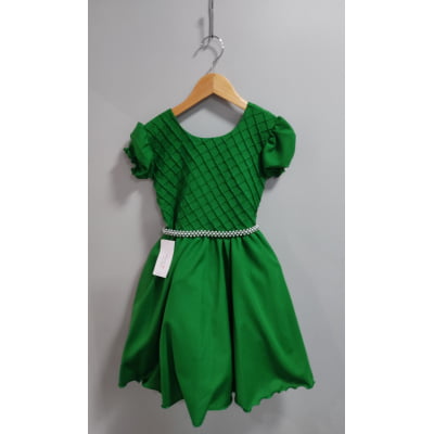 Vestido Infantil Verde Bandeira Busto Nervura Daminha Festas