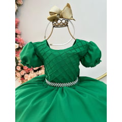 Vestido Infantil Verde Bandeira Busto Nervura Festas Daminha