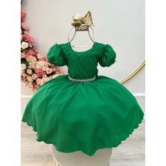 Vestido Infantil Verde Bandeira Busto Nervura Festas Daminha