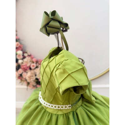 Vestido Infantil Verde Oliva Busto Nervura Festas Daminhas