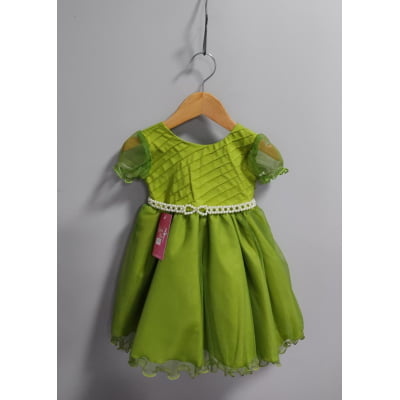 Vestido Infantil Verde Oliva C/ Busto Plissado Daminhas